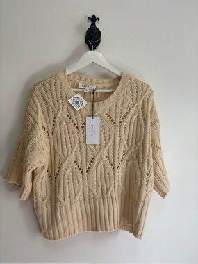 heyday Cream Open-Knit Short Sleeve Crew Sweater